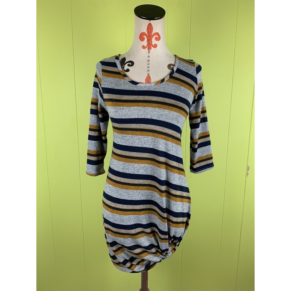 Urban Rose Knit Asymmetrical Tie Tunic Dress Sz S Small USA Stripped 3/4 Sleeve